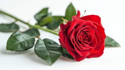 Fresh Red Rose on White Background