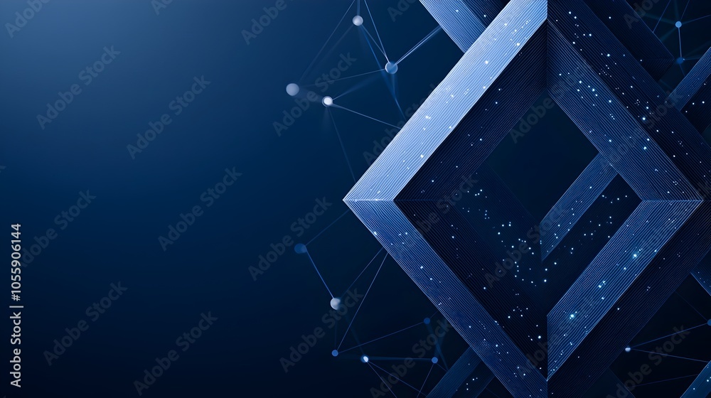 Poster Abstract digital circuit design with a navy blue gradient background showcasing connected technology lines and dots to represent and other advanced tech concepts