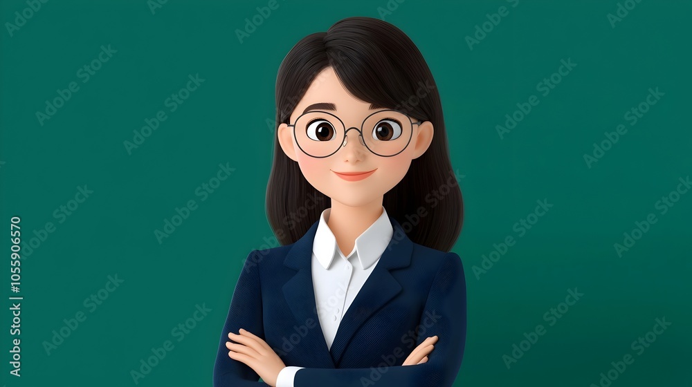 Poster of an avatar profession icon representing a teacher in a flat design style with a side view and an education theme featuring vivid animation and graphics suitable for use in user interfaces