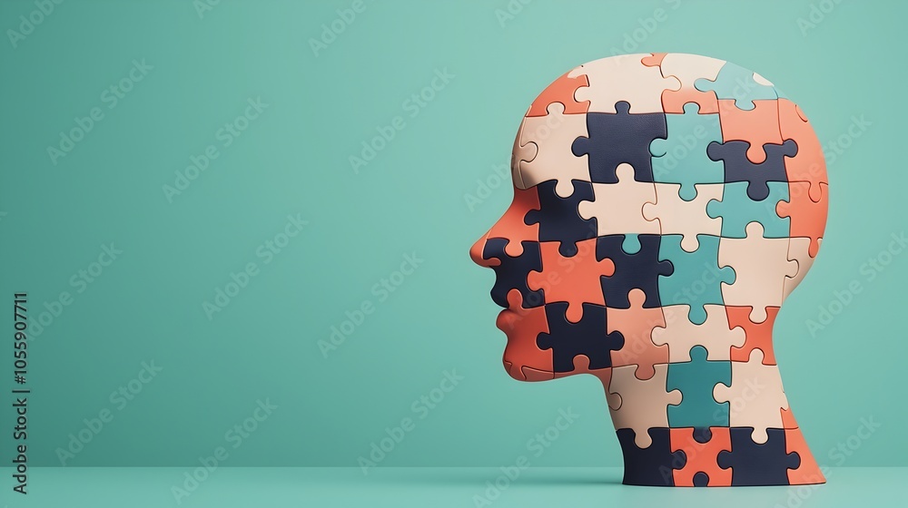 Aufkleber imaginative digital of a human head formed from interconnected puzzle pieces symbolizing the complex