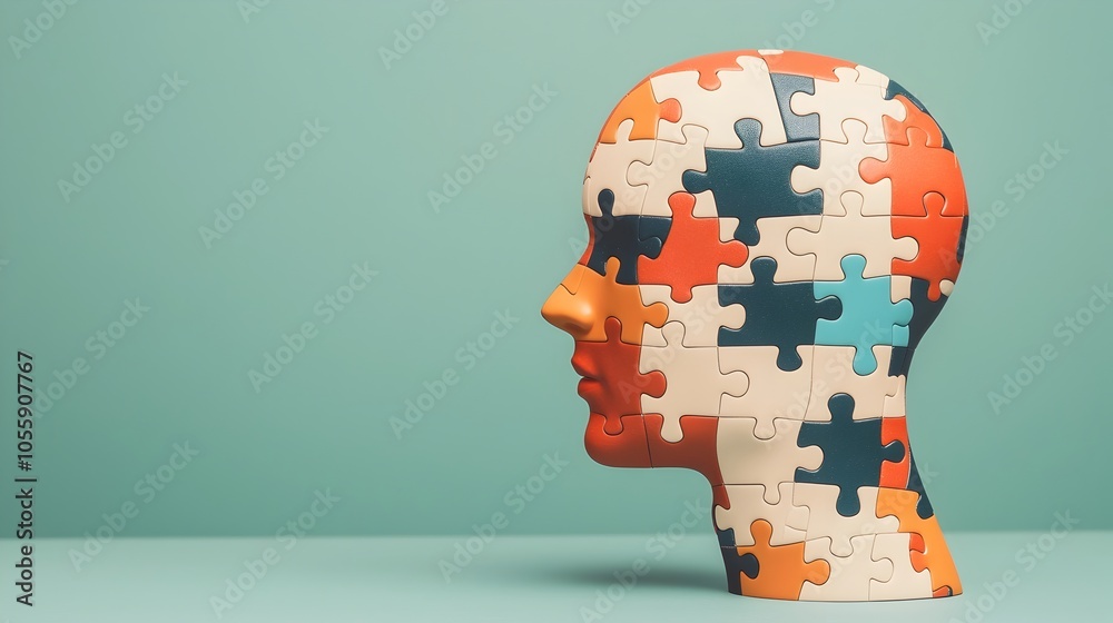 Poster an intricately assembled head crafted from complex puzzle pieces serves as a powerful symbol of ment