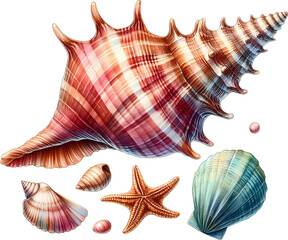 Spiral Seashell with Vibrant Hues, Transparent background

