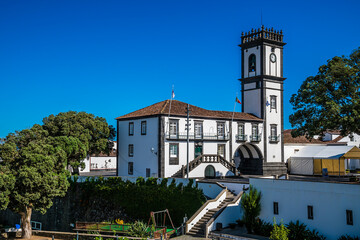 Naklejka premium A view across the municipal gardens in Ribeira Grande of the island of San Miguel in the Azores in summertime