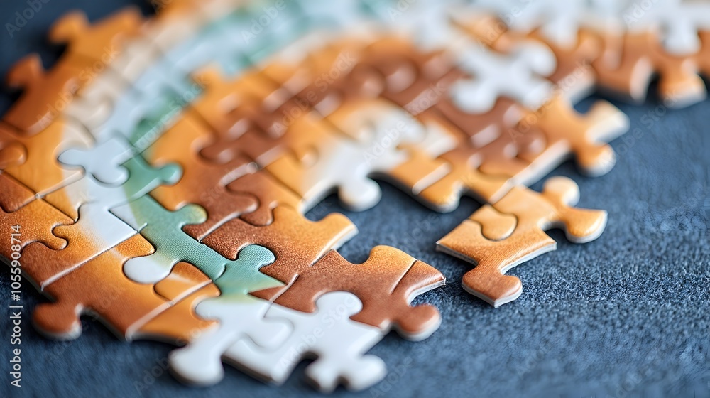 Aufkleber Partially completed puzzle with missing pieces exposing a mesmerizing and intricate design underneath featuring vibrant eye catching colors and a soft
