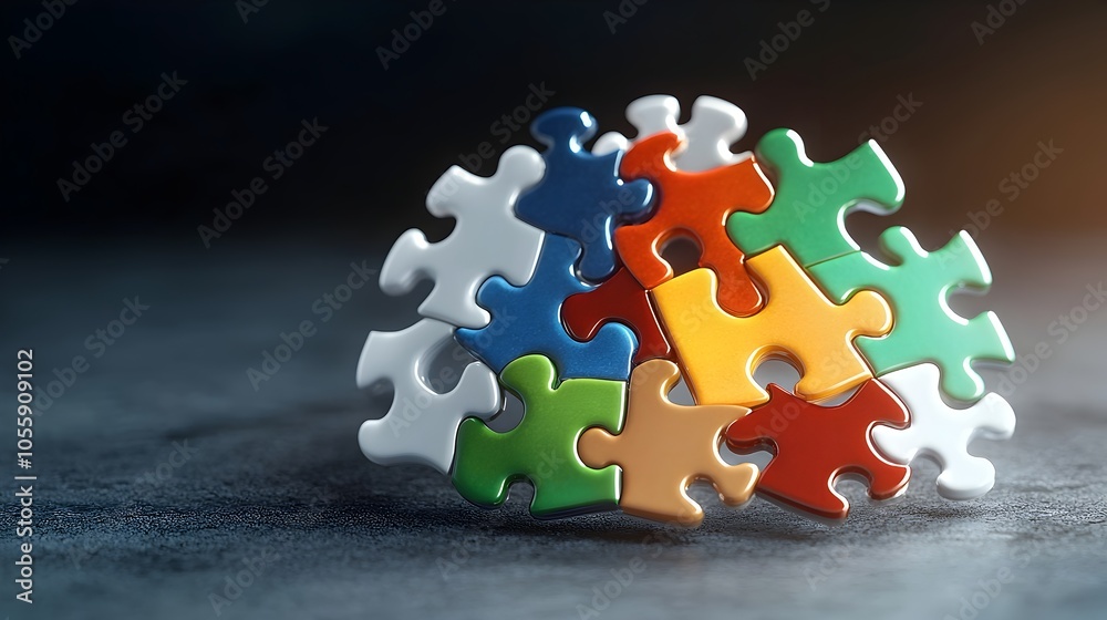 Fototapete Glowing puzzle pieces in a vibrant circular pattern symbolizing unity connection and the harmony of various elements coming together to create a cohesive whole
