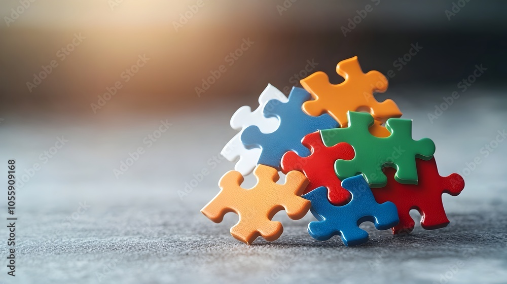 Poster vibrant glowing puzzle pieces arranged in a circular pattern symbolizing unity connection and harmon