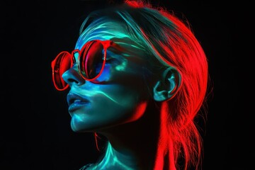 Naklejka premium Neon Portrait with Colorful Light Patterns
