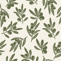 Flat vector olive branches seamless pattern