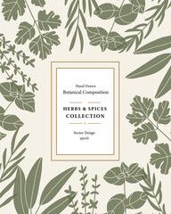 Flat vector herbs frame. Botanical illustration © Maria