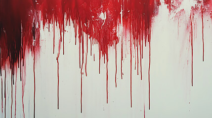 Abstract red paint drips on a white canvas