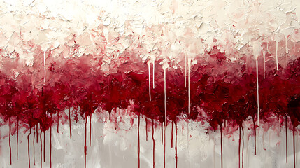 Abstract red and white textured painting with dripping effect