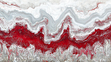 Abstract red and gray fluid art with intricate textures