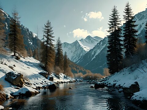 wallpaper representing a landscape of snowy mountains. Schene reflecting the beauty of the mountain in winter.