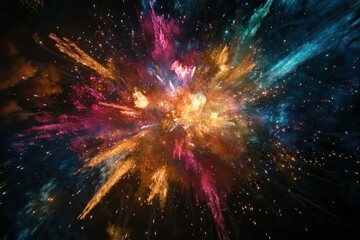 Colorful Explosion of Fireworks in Night Sky