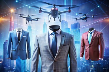 Professional Attire Showcase: Drone View of Digital Suit and Tie Styles for Modern Business Fashion