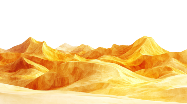 desert dunes with glowing gold ripples, low poly on a white background