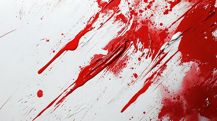 Abstract red paint splashes on a white canvas