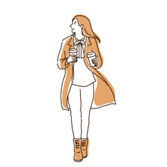 ドリンクを持って歩く女性