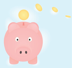 Money fly to piggybank. vector illustration