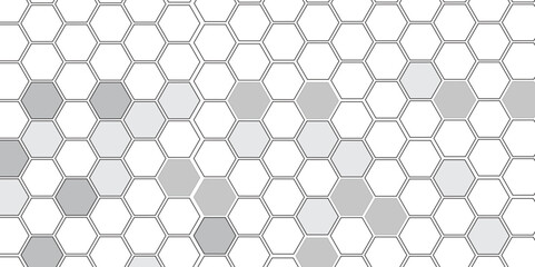 Vector geometric seamless texture symbol. Hexagon, bees hive cells pattern. Bee honey shapes. Abstract pattern with hexagonal white and gray technology line paper background.   Stylish grid texture. 
