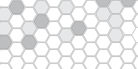 Vector geometric seamless texture symbol. Hexagon, bees hive cells pattern. Bee honey shapes. Abstract pattern with hexagonal white and gray technology line paper background.   Stylish grid texture. 
