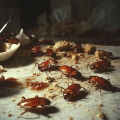 Cockroaches on a Messy Kitchen