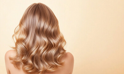 Fototapeta premium Back view of woman with shiny wavy hair. hair dye model
