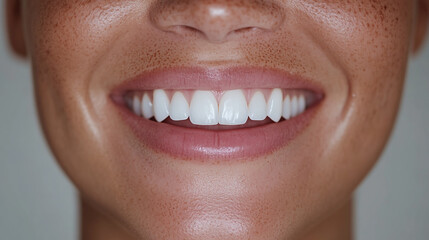 A close up photo of the lower part of a female face. beautiful cute smile with perfect teeth. 