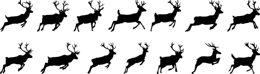 Set of deer silhouette on transparent background