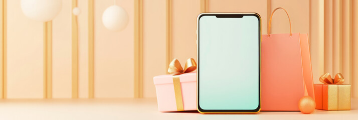 A vibrant shopping bag stands next to a beautifully wrapped gift box creating a festive atmosphere ideal for celebrating special occasions or holidays