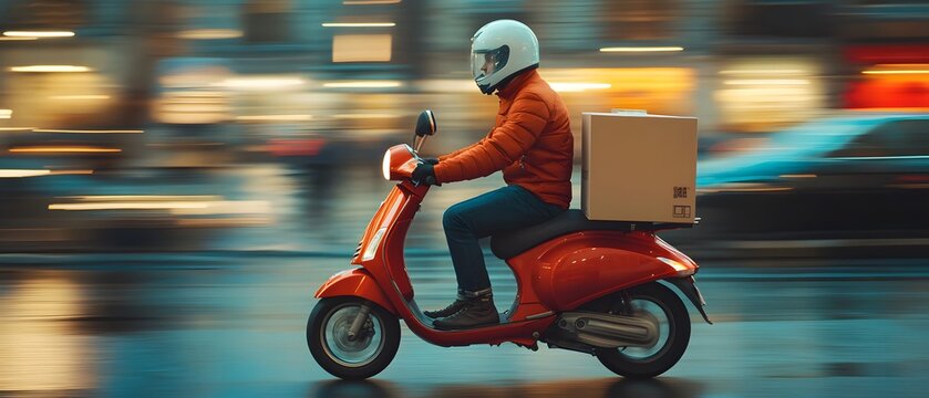 Fast Delivery Service with Scooter in Urban Setting