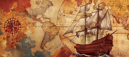 Columbus Day Historical Exhibition Poster Featuring Ships and Exploration Themes