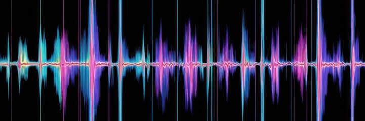 Music abstract concept illustration, colorful sound wave. Website banner, wide
