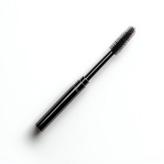 A sleek black mascara wand positioned neatly on a white surface, perfect for beauty and cosmetic-themed projects.