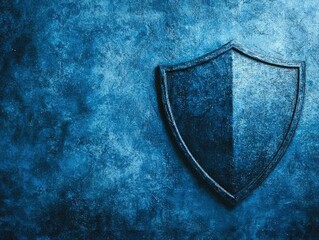 A Bold Blue Shield Emblem Against a Textured Background Representing Protection and Security