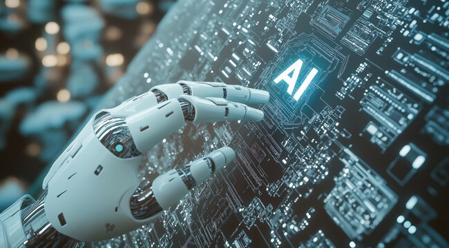 AI Artificial intelligence cyber. Futuristic AI abstract design, intricate circuitry pattern. AI Robot face, virtual human, virtual character, digital clone, machine learning. Realistic photo