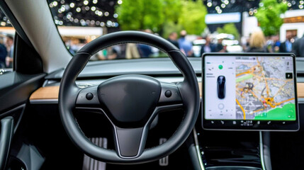 Modern Electric Car Interior with Touchscreen Display