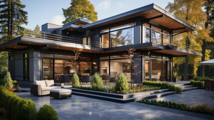 Obraz premium A large house with a lot of windows and a balcony