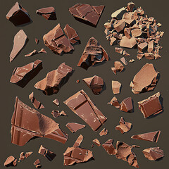 Assorted chocolate fragments on a dark background