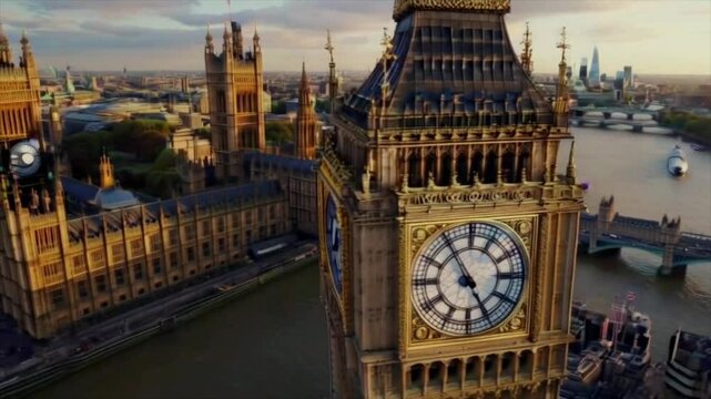 big ben and houses of parliament aerial view.