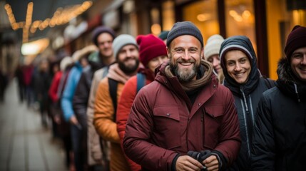 Fototapeta premium A group of people are lined up outside a store