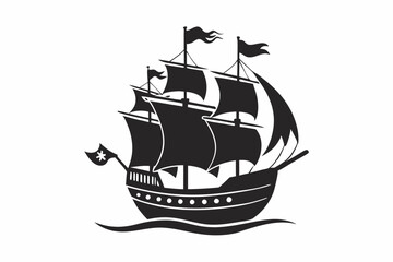 Pirate Ship Silhouette Vector on Ocean