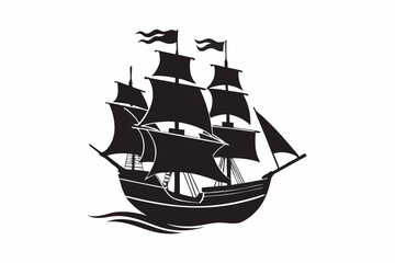 Pirate Ship Silhouette Vector on Ocean