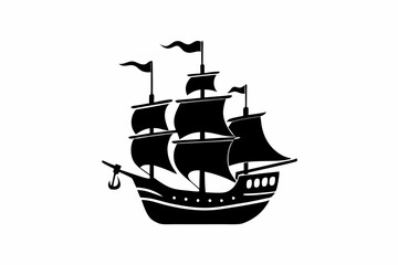 Pirate Ship Silhouette Vector on Ocean