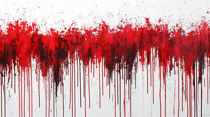Abstract red paint drips on a white canvas