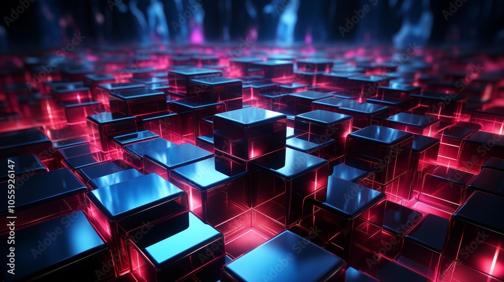 Wall mural a computer generated image of a cityscape with a red and blue color scheme
