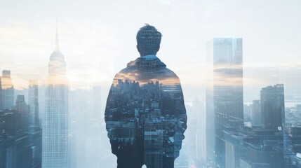 Silhouette of a Man Overlooking a Cityscape