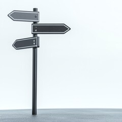 A signpost with multiple arrows indicating various directions in a minimalist setting, symbolizing choices and guidance.