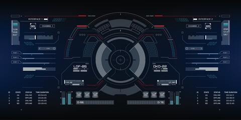 HUD Futuristic Interface Screen Design Element. Game UI Technology Virtual Reality View Display Object Vector.