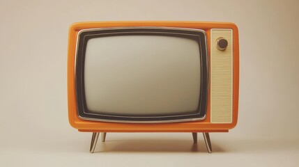 Retro Orange Vintage Television Nostalgia - Closeup of Antique TV Set on Neutral Background with Warm Colors and Nostalgic Vibe for Design Projects and Marketing Use